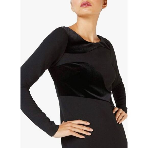 CALVIN KLEIN - NWOT - L Sz 14 Long Sleeve Solid Sheath Midi Dress/Velvet Detail - Picture 14 of 15